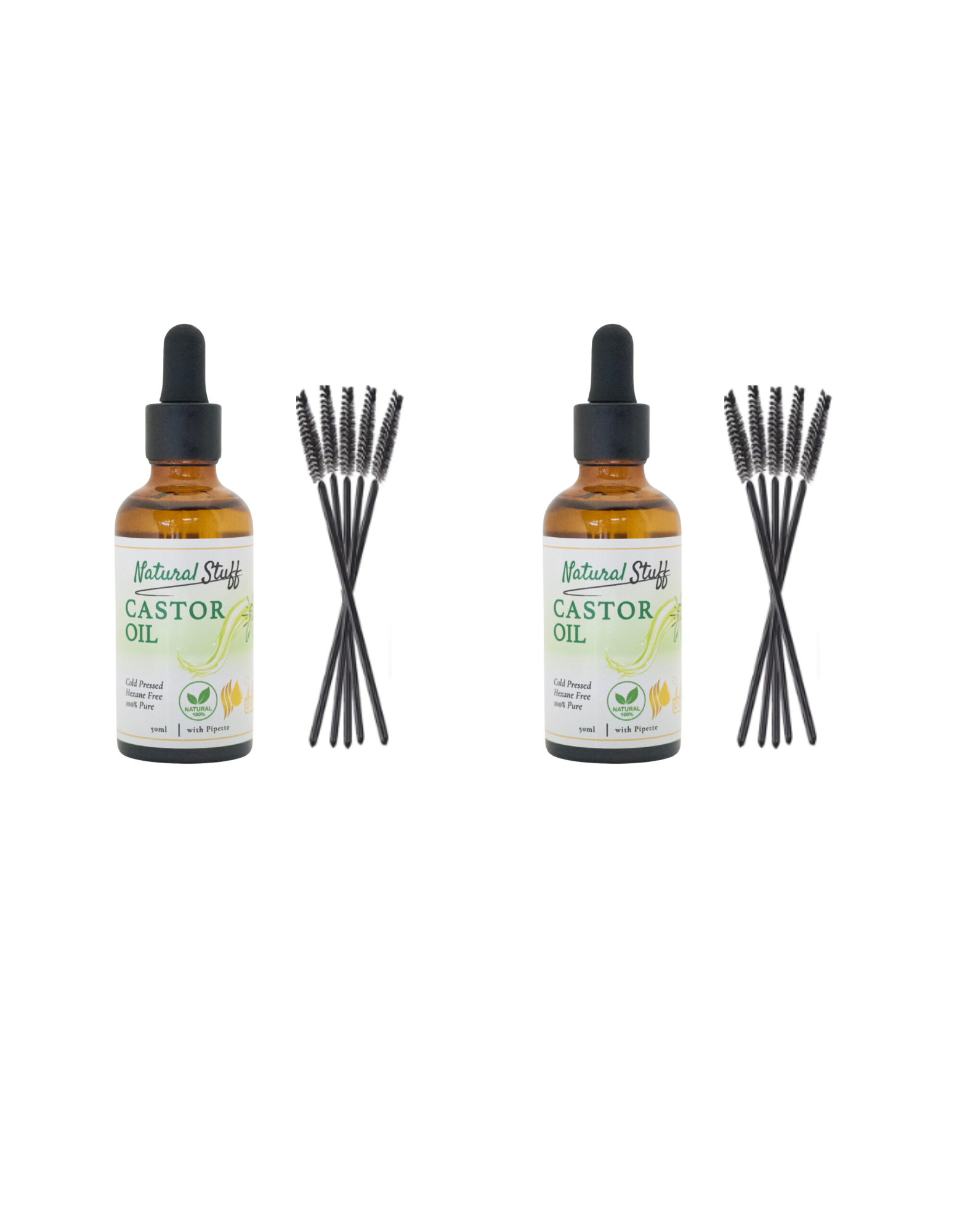Natural Stuff Premium Castor Oil Cold-pressed Hexane Free 50ml with free 5 Mascara Wands
