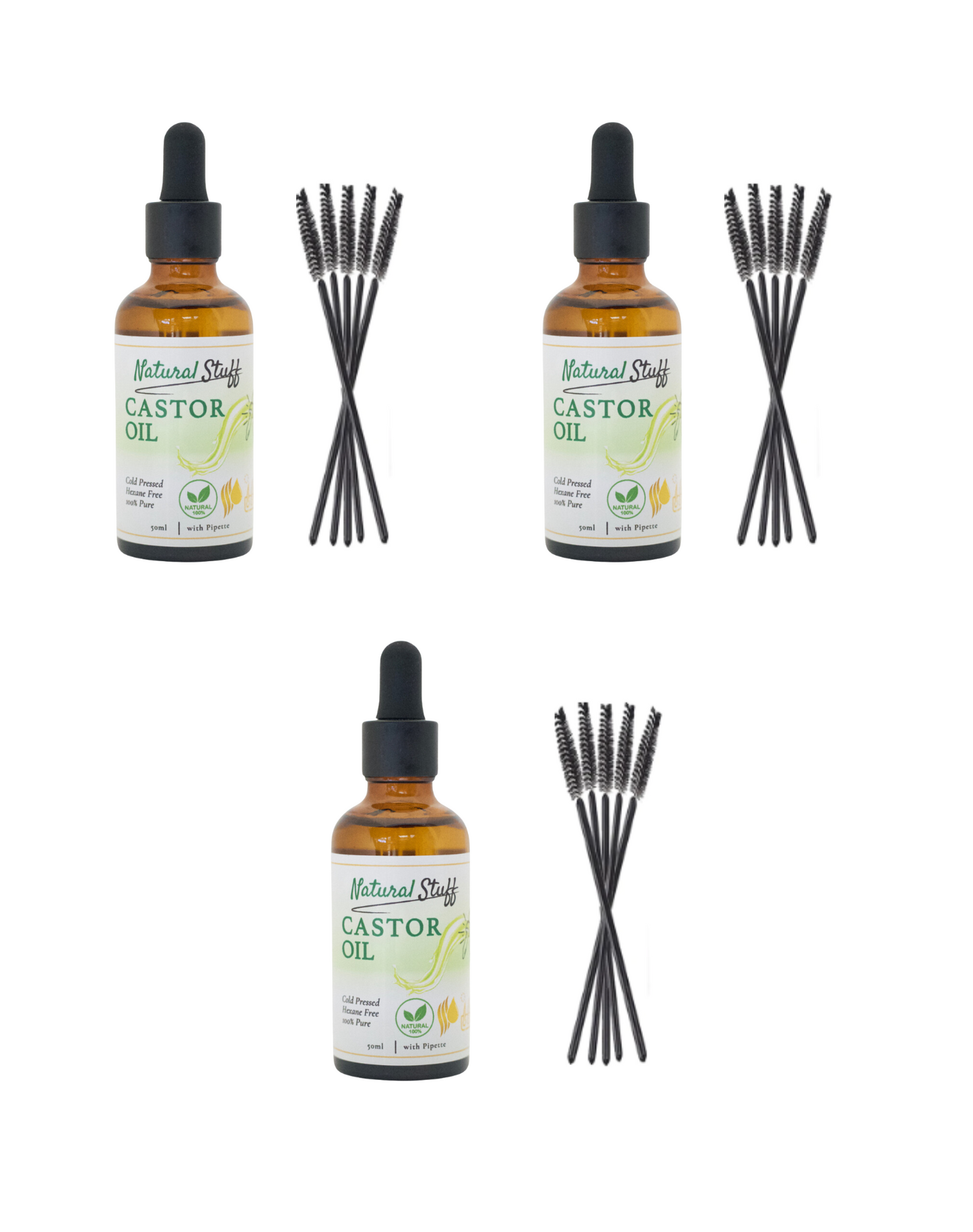 Natural Stuff Premium Castor Oil Cold-pressed Hexane Free 50ml with free 5 Mascara Wands