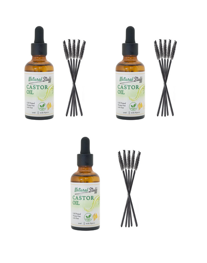 Natural Stuff Premium Castor Oil Cold-pressed Hexane Free 50ml with free 5 Mascara Wands