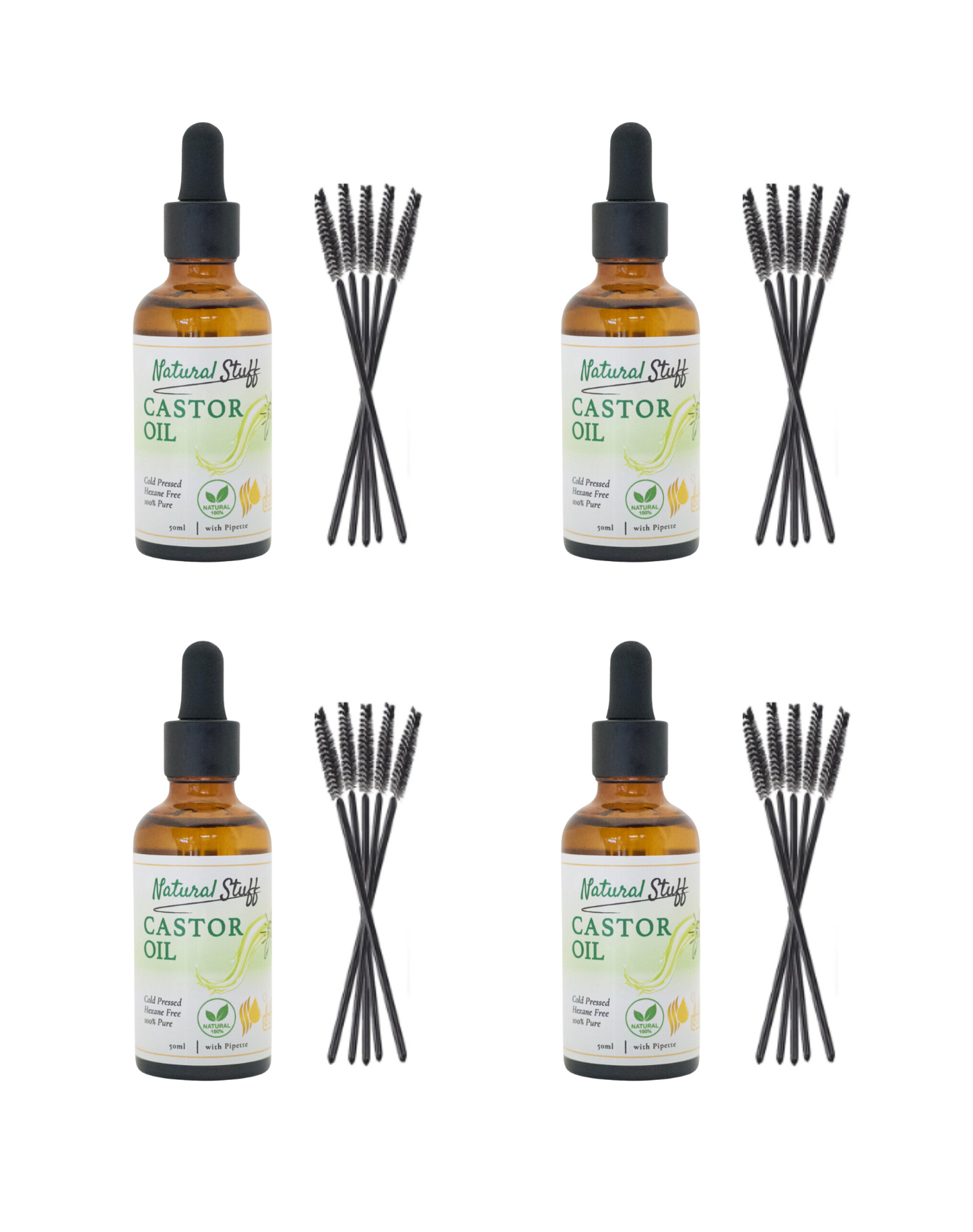 Natural Stuff Premium Castor Oil Cold-pressed Hexane Free 50ml with free 5 Mascara Wands