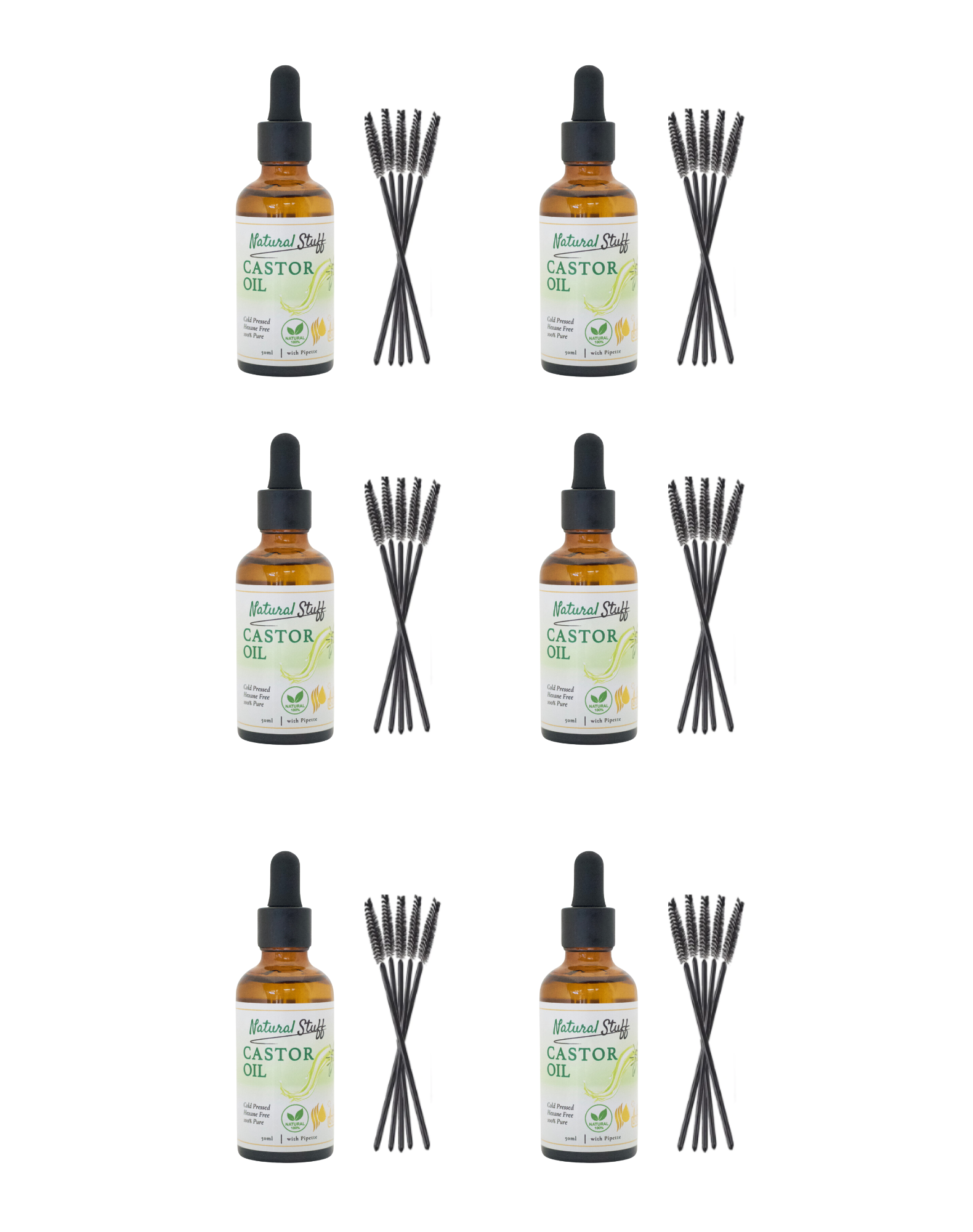 Natural Stuff Premium Castor Oil Cold-pressed Hexane Free 50ml with free 5 Mascara Wands