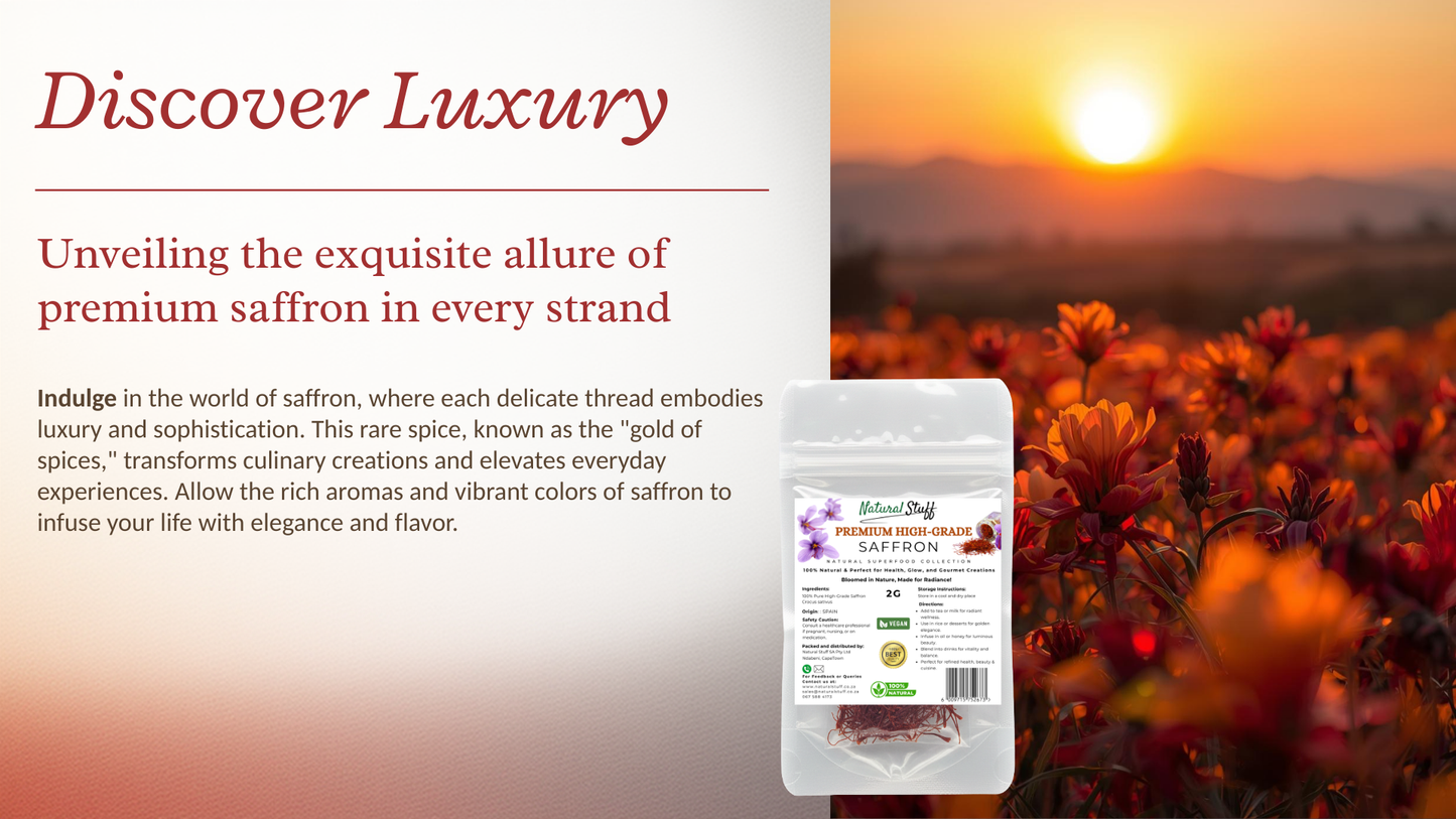 Saffron package with sunset and saffron field background