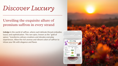 Saffron package with sunset and saffron field background