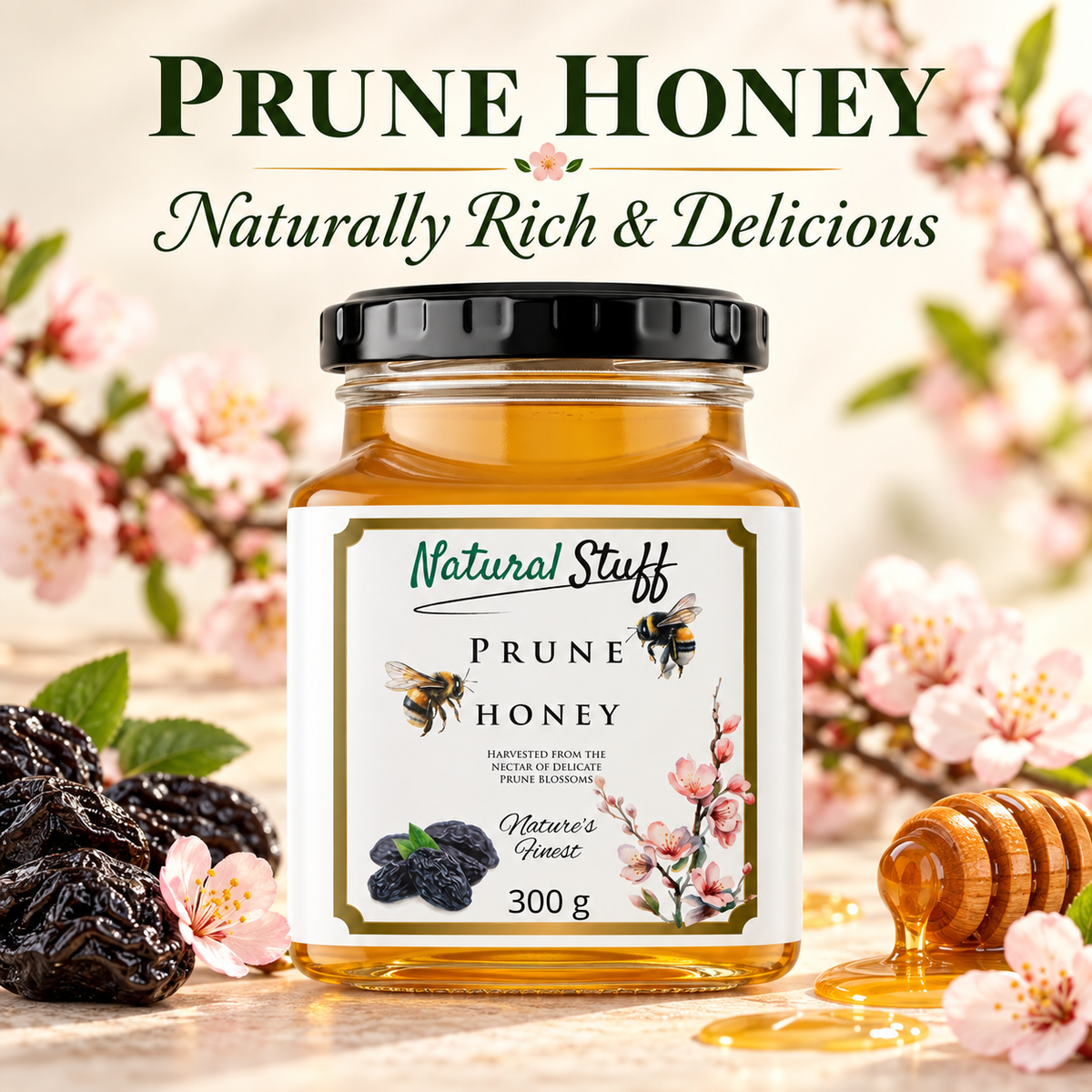 Natural Stuff Prune Honey 300g – 100% Pure Honey with a Rich Fruity Flavour