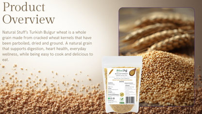 Turkish Bulgur wheat packaging with text on a beige background