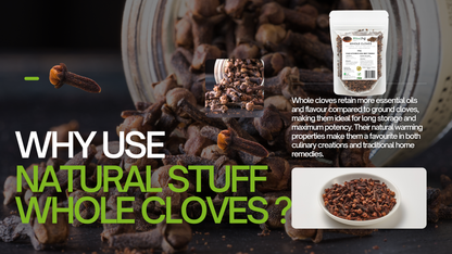 Promotional graphic about using whole cloves with text and images of cloves and a jar.