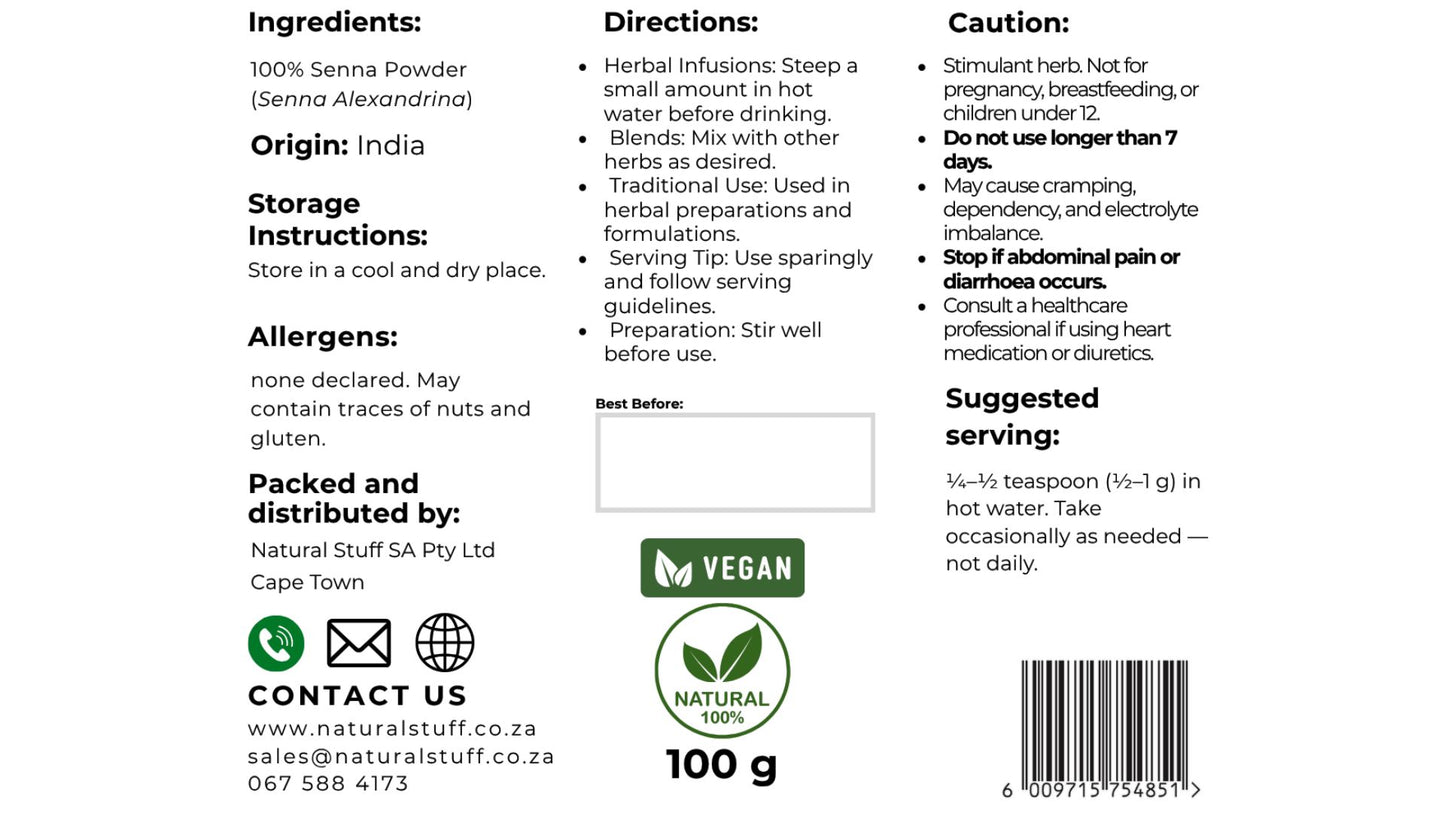 Natural Stuff Senna Powder – 100% Pure Senna Alexandrina for Teas & Infusions