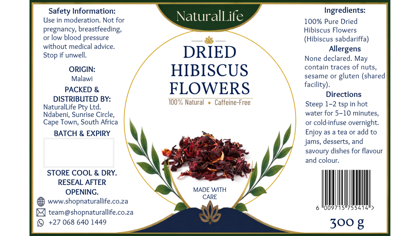 NaturalLife Dried Hibiscus Flowers – Whole Petals, Caffeine-Free Tea