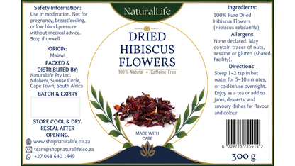 NaturalLife Dried Hibiscus Flowers – Whole Petals, Caffeine-Free Tea