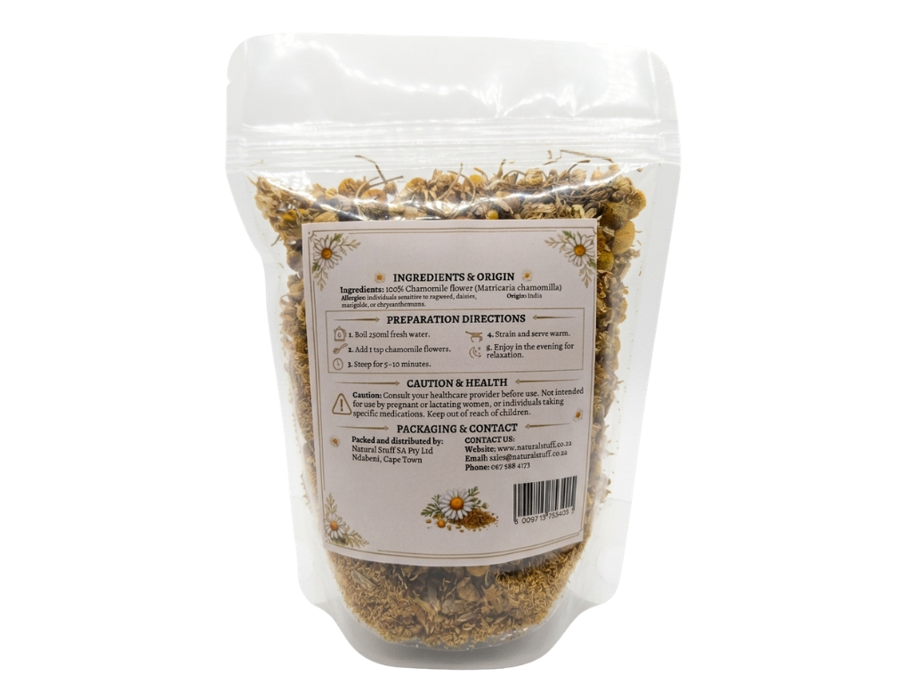 Packaged herbs with a label on a white background