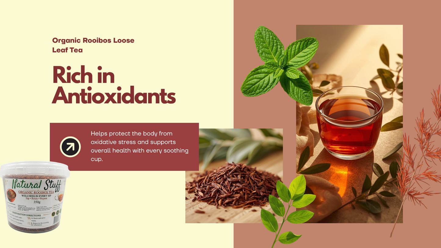Natural Stuff Organic Rooibos Herbal Tea 100% Pure Caffeine-Free - 350g Tub
