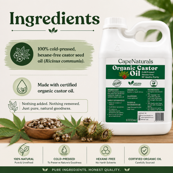 Cape Naturals Organic Castor Oil 1L – Pure, Cold-Pressed & Hexane-Free