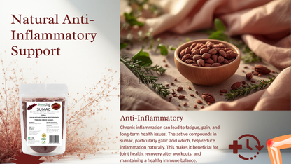 Promotional image for natural anti-inflammatory support with sumac and herbs.