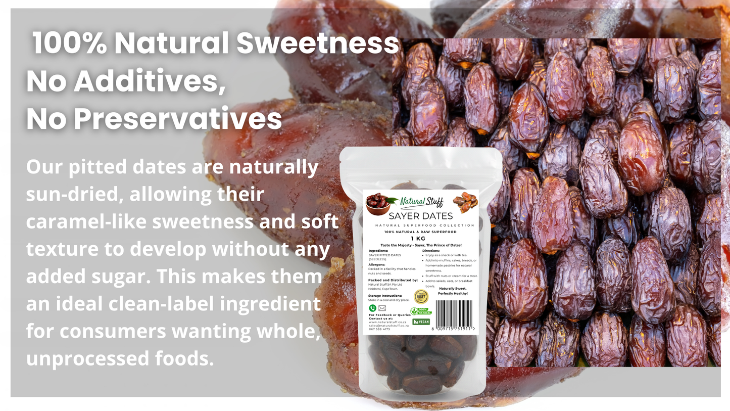 Packaged dates with a label on a white background