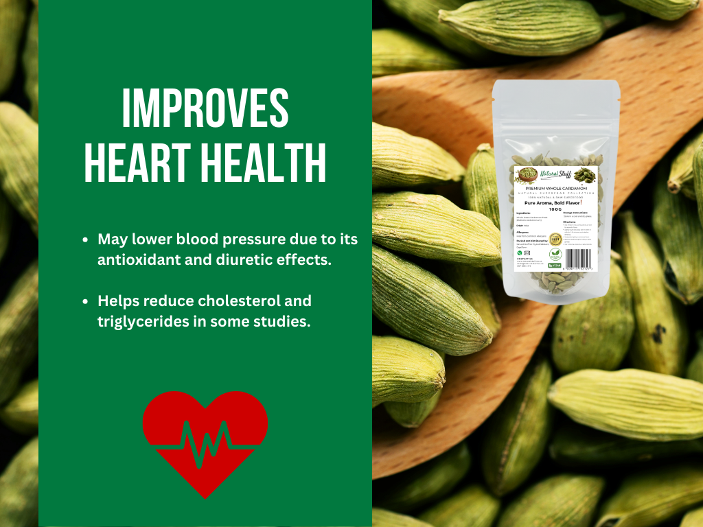 Natural Stuff Premium Whole Cardamom - Fresh, Fragrant, Bold Aroma