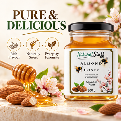 Natural Stuff Almond Honey 300g – 100% Pure Honey with a Rich Nutty Flavour