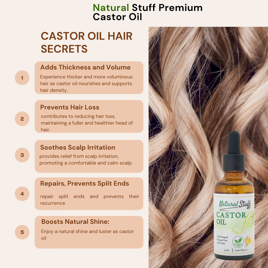Natural Stuff Premium Castor Oil Cold-pressed Hexane Free 50ml with free 5 Mascara Wands