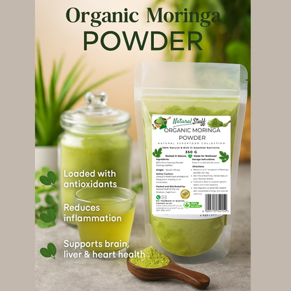 Natural Stuff Organic Moringa Powder - Energy, Vitality & Wellness Support
