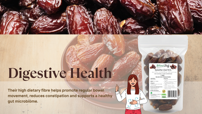 Date package with health benefits text and illustration of a woman