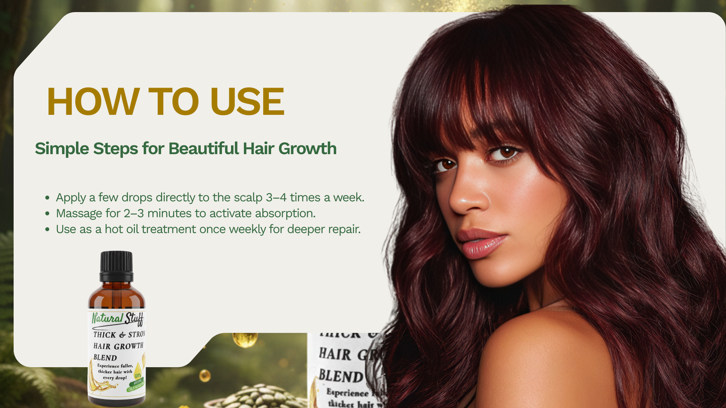 Woman with long hair and hair care product with usage instructions on a white background