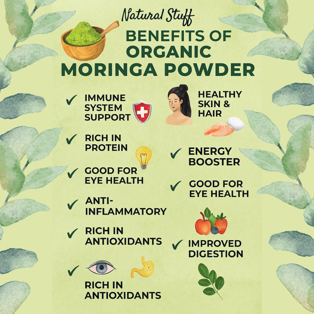 Natural Stuff Organic Moringa Powder - Energy, Vitality & Wellness Support