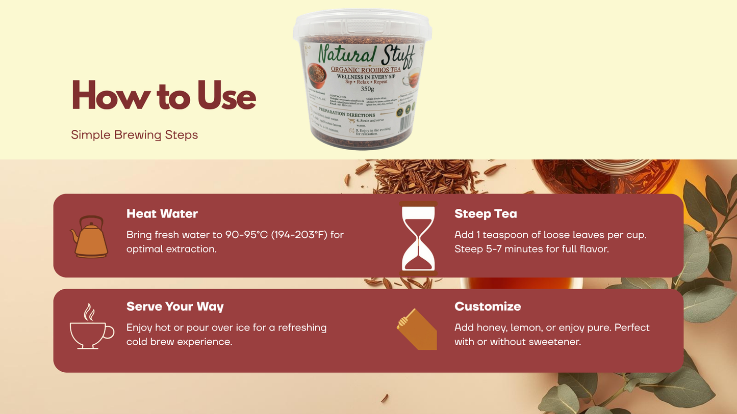 Natural Stuff Organic Rooibos Herbal Tea 100% Pure Caffeine-Free - 350g Tub