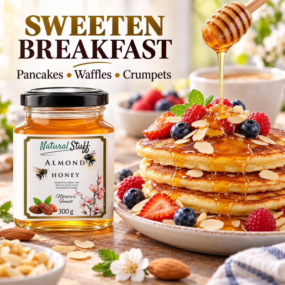 Natural Stuff Almond Honey 300g – 100% Pure Honey with a Rich Nutty Flavour
