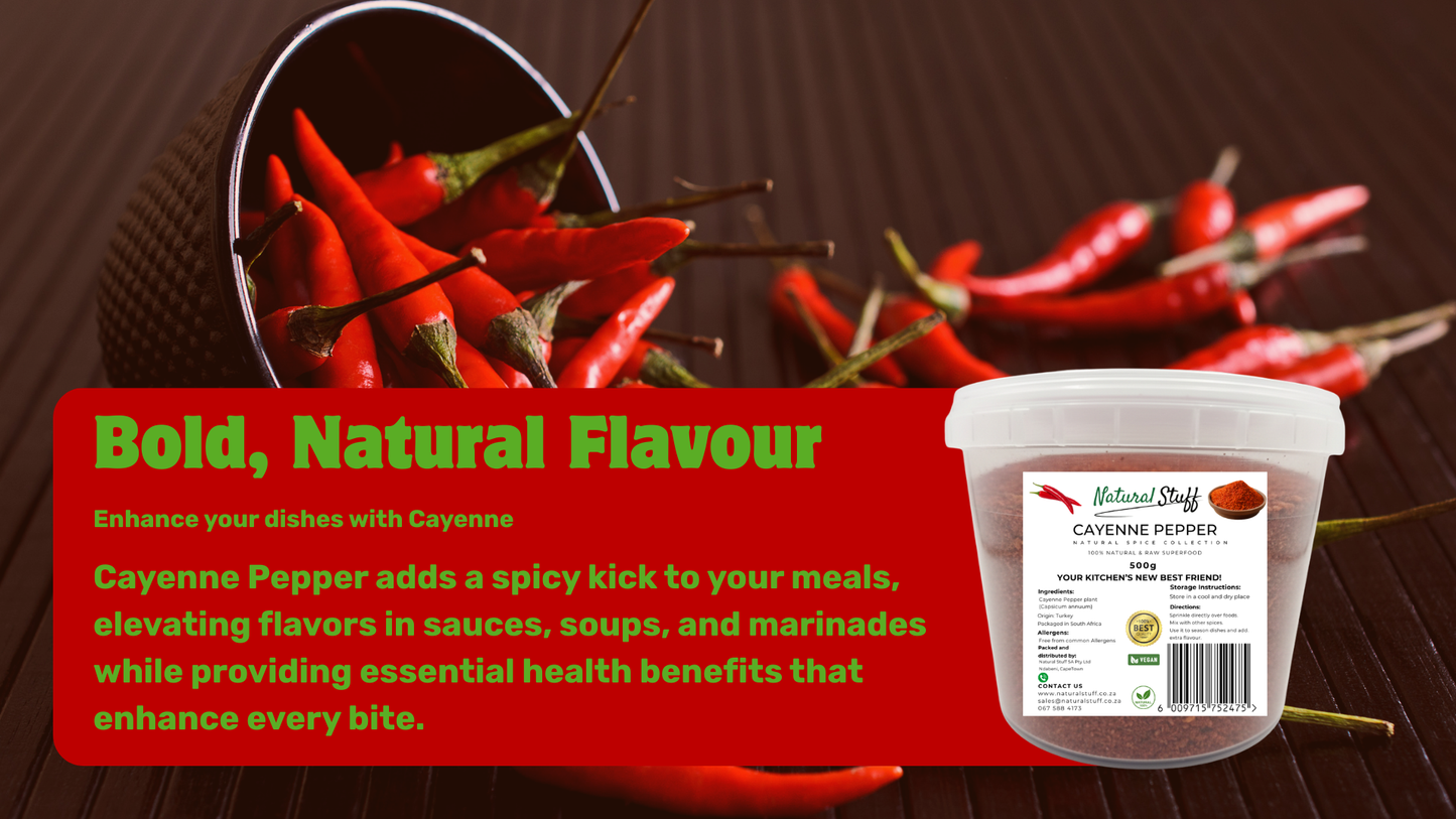 Cayenne pepper container with red peppers on a brown background