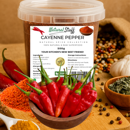 Natural Stuff Cayenne Pepper 500g - 100% Pure, Spicy & Flavorful Heat