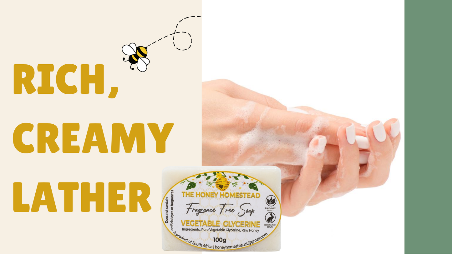 The Honey Homestead Fragrance Free Soap – Vegetable Glycerine & Raw Honey 100g