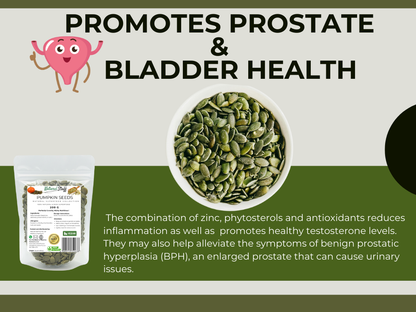 Health supplement packaging with text about promoting prostate and bladder health.