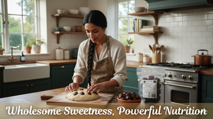 Woman preparing food in a kitchen with a jar of Nutiva coconut oil.