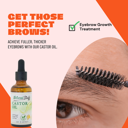 Natural Stuff Premium Castor Oil Cold-pressed Hexane Free 50ml with free 5 Mascara Wands
