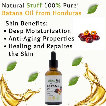 Natural Stuff 100% Pure Cold-Pressed Batana Oil – Authentic Honduran Formula in Glass Bottle with Dropper for Easy Application