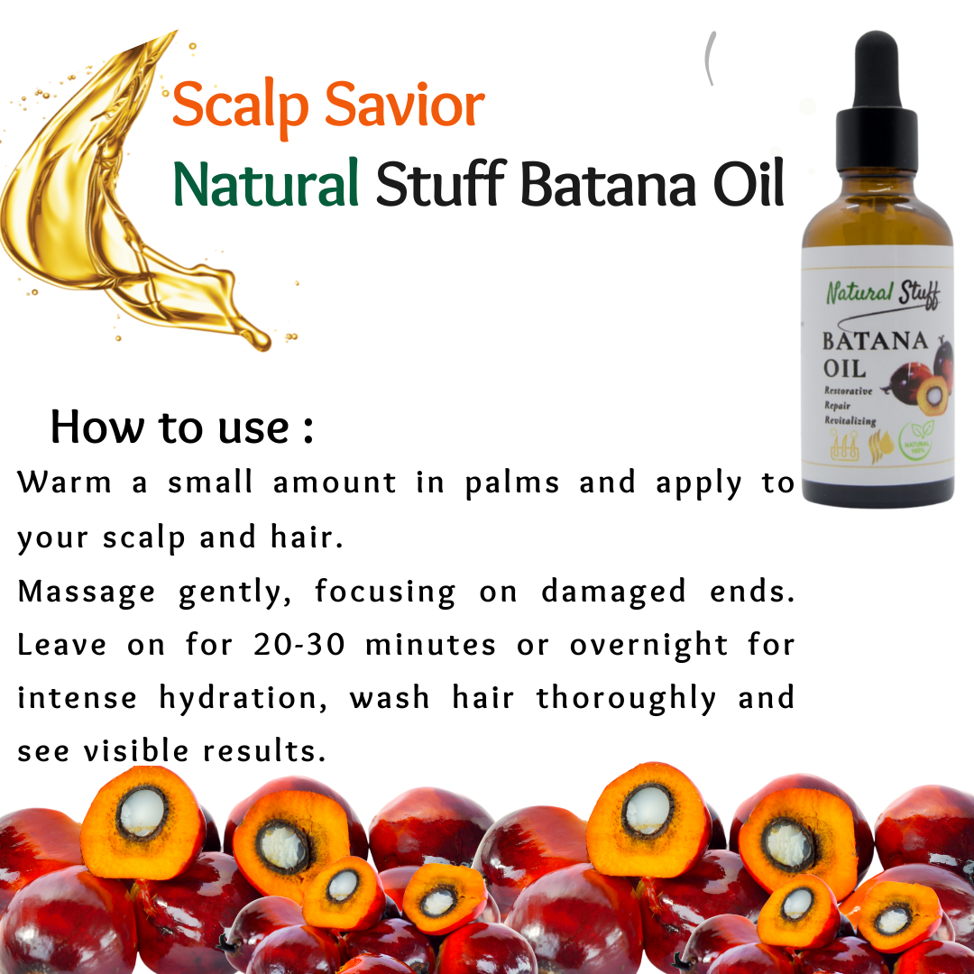 Natural Stuff 100% Pure Cold-Pressed Batana Oil – Authentic Honduran Formula in Glass Bottle with Dropper for Easy Application