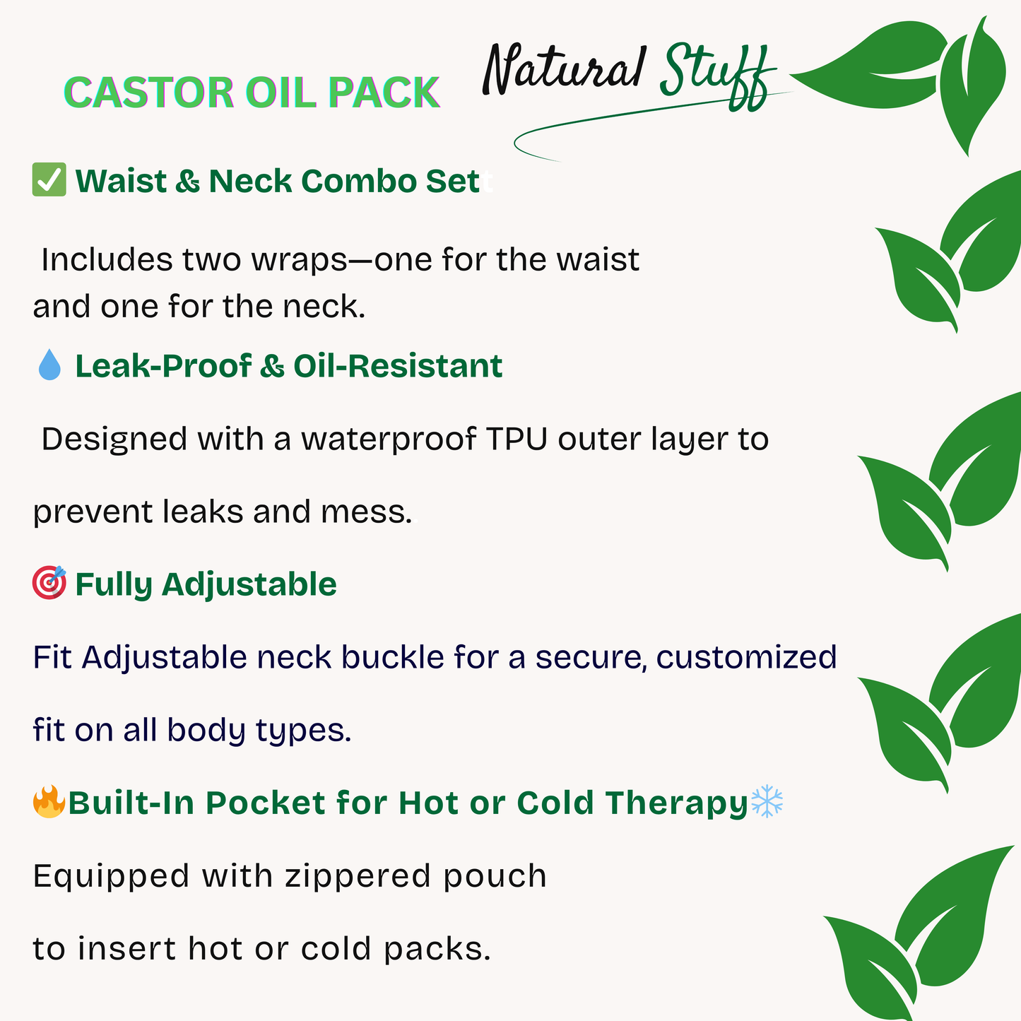 Natural Stuff Organic Castor Oil Pack Wrap Elastic Strap Cotton Hot & Cold
