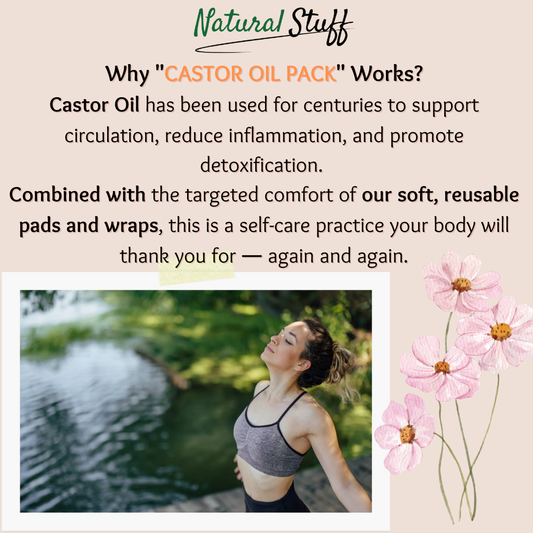 Natural Stuff Castor Oil Pack Wrap Elastic Strap Cotton Hot & Cold Set of 6 + 500ml Organic Castor Oil