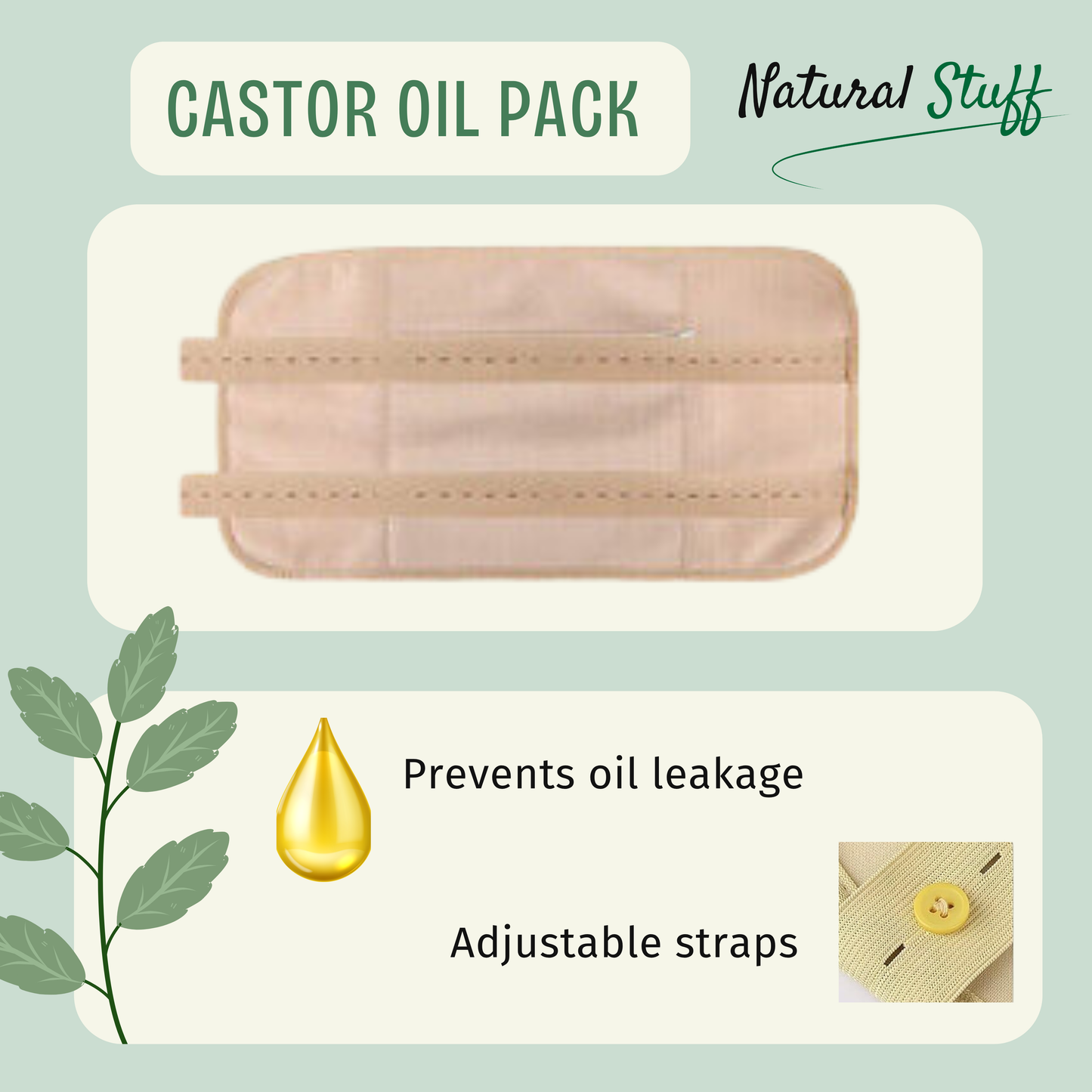 Natural Stuff Organic Castor Oil Pack Wrap Elastic Strap Cotton Hot & Cold