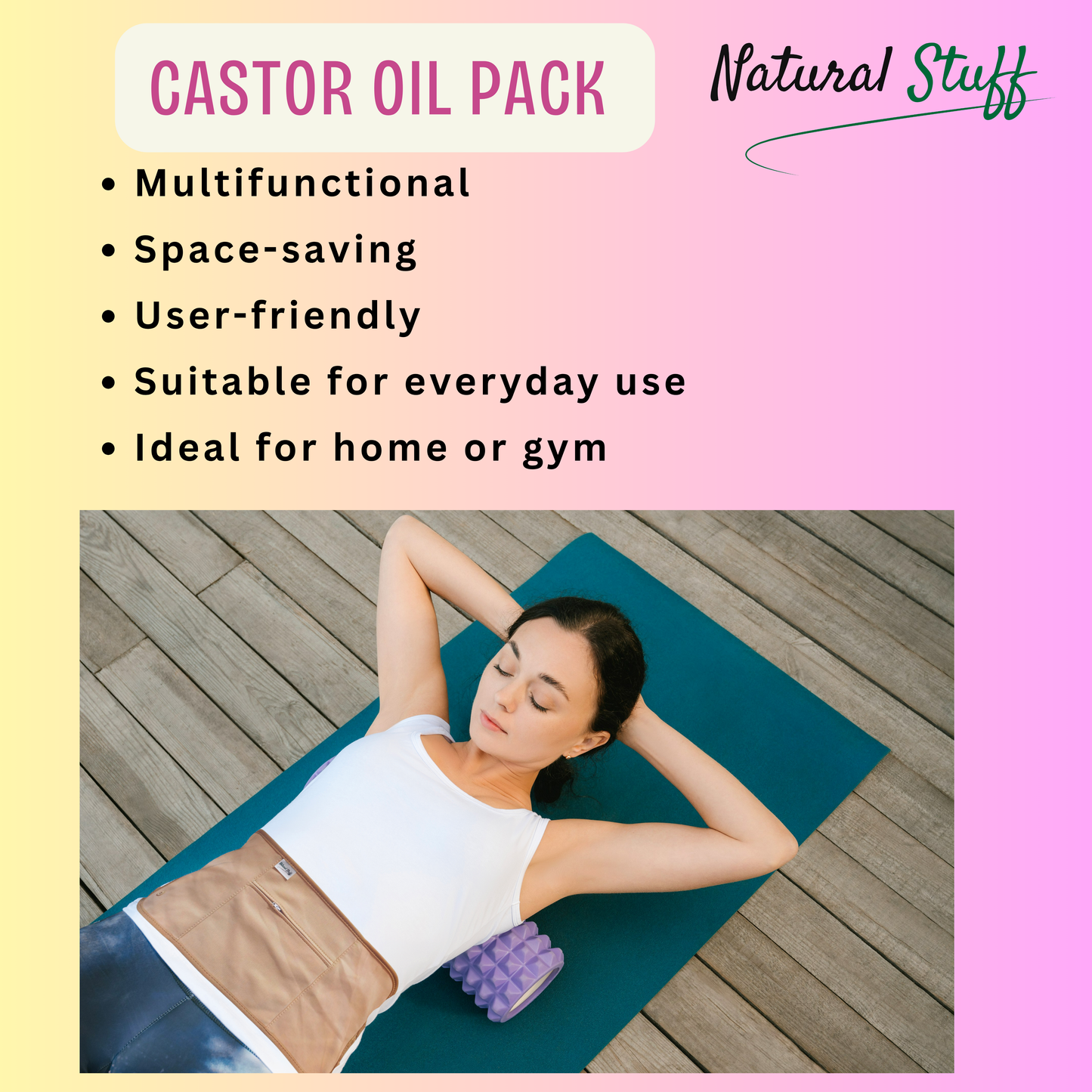 Natural Stuff Organic Castor Oil Pack Wrap Elastic Strap Cotton Hot & Cold