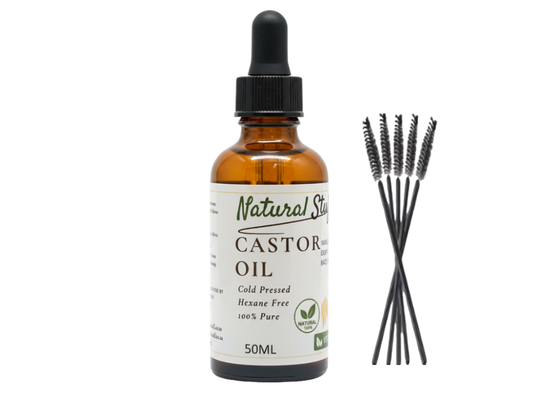 Natural Stuff Premium Castor Oil Cold-pressed Hexane Free 50ml with free 5 Mascara Wands