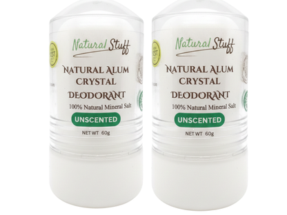 Two bottles of Natural Stuff Natural Alum Crystal Deodorant on a white background