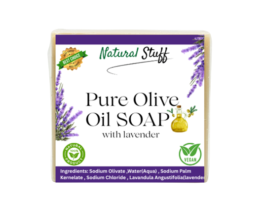 Pure Olive Oil Soap with Lavender from Natural Stuff on a white background
