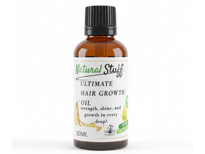Bottle of Natural Stuff Ultimate Hair Growth Oil on a white background