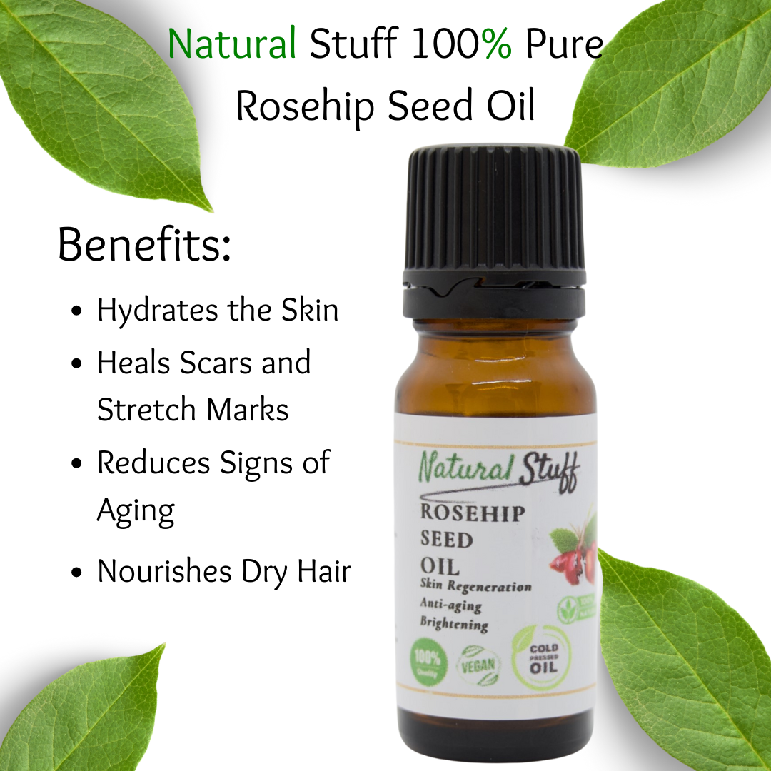 Natural Stuff Rosehip Seed Oil 100% Pure Cold Pressed for Face & Anti-Aging 10ml