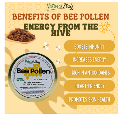 Natural Stuff Bee Pollen - 100% Organic Superfood for Mind & Body Vitality