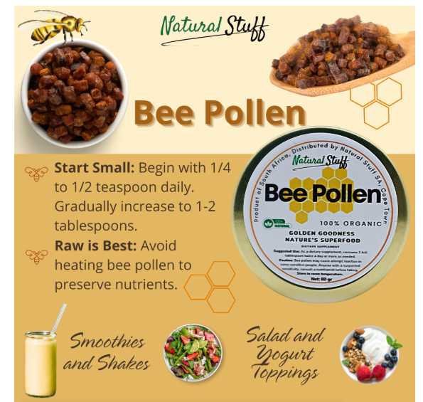 Natural Stuff Bee Pollen - 100% Organic Superfood for Mind & Body Vitality