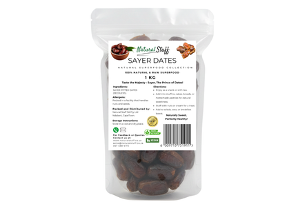 Bag of Sayer Dates with a visible label on a white background