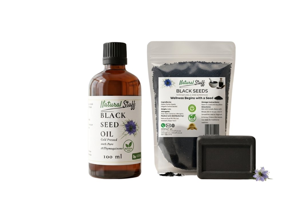 Natural Stuff Black Seed Wellness Bundle with oil, soap and seeds