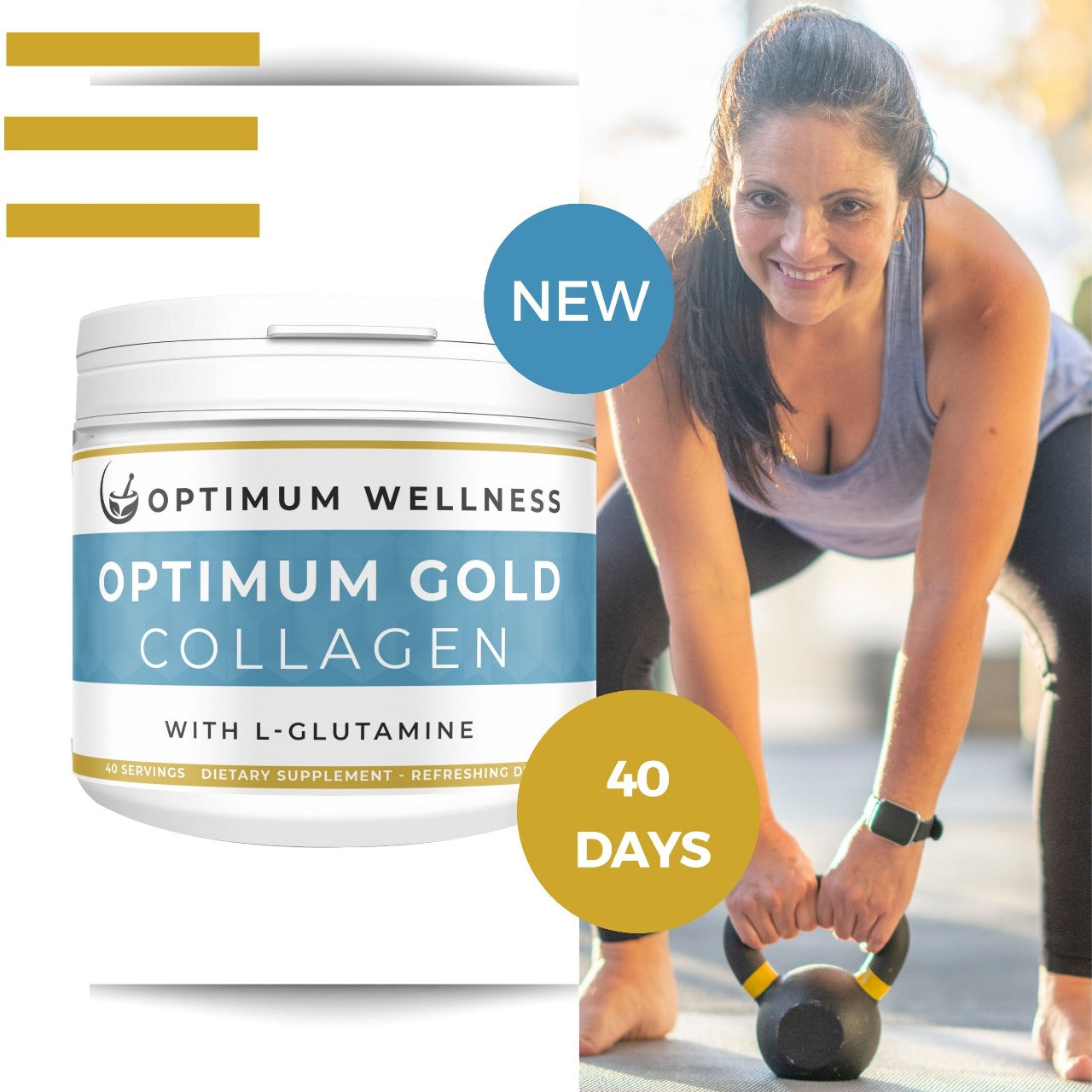 Optimum Gold Collagen 10,000mg with L-Glutamine 2,000mg 40 days of supply Best tasting Collagen with no artificial flavour