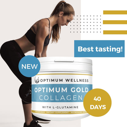 Optimum Gold Collagen 10,000mg with L-Glutamine 2,000mg 40 days of supply Best tasting Collagen with no artificial flavour